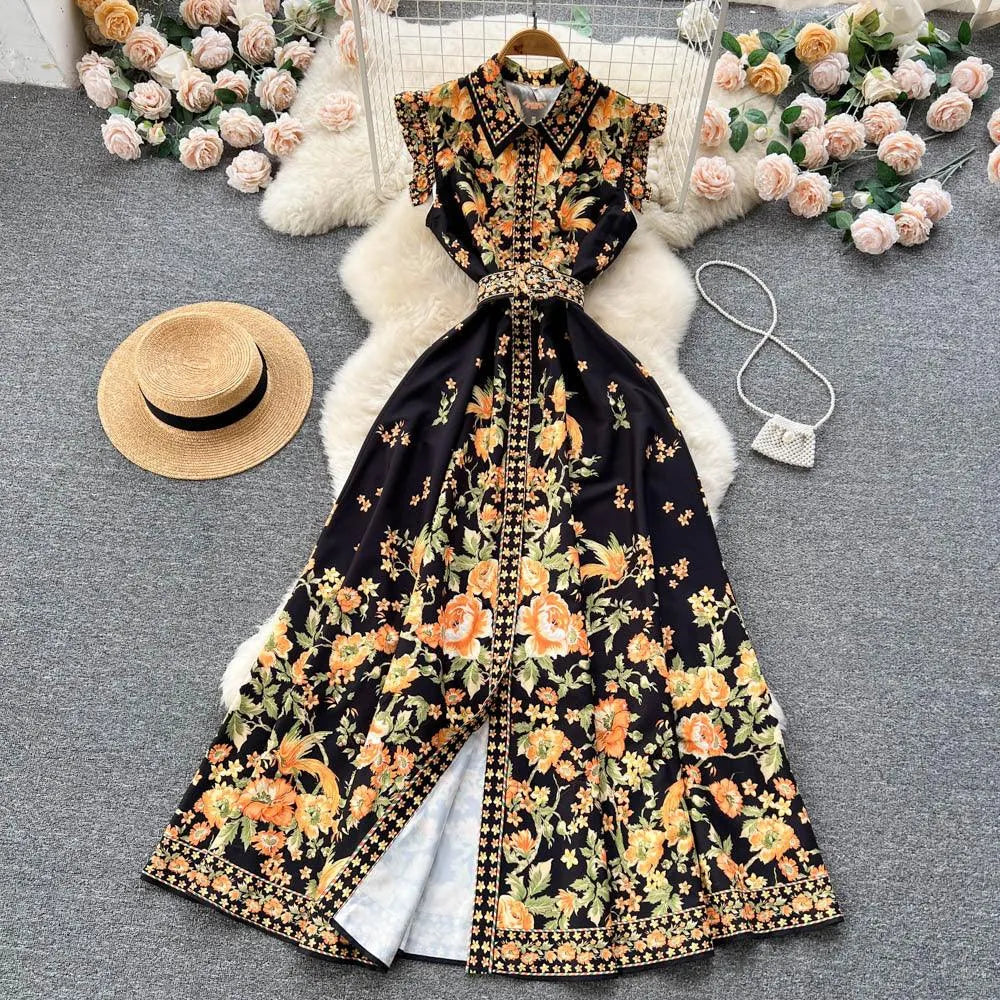 Levoire | Robe femme en ch chiffon imprimé à manches courtes Noir