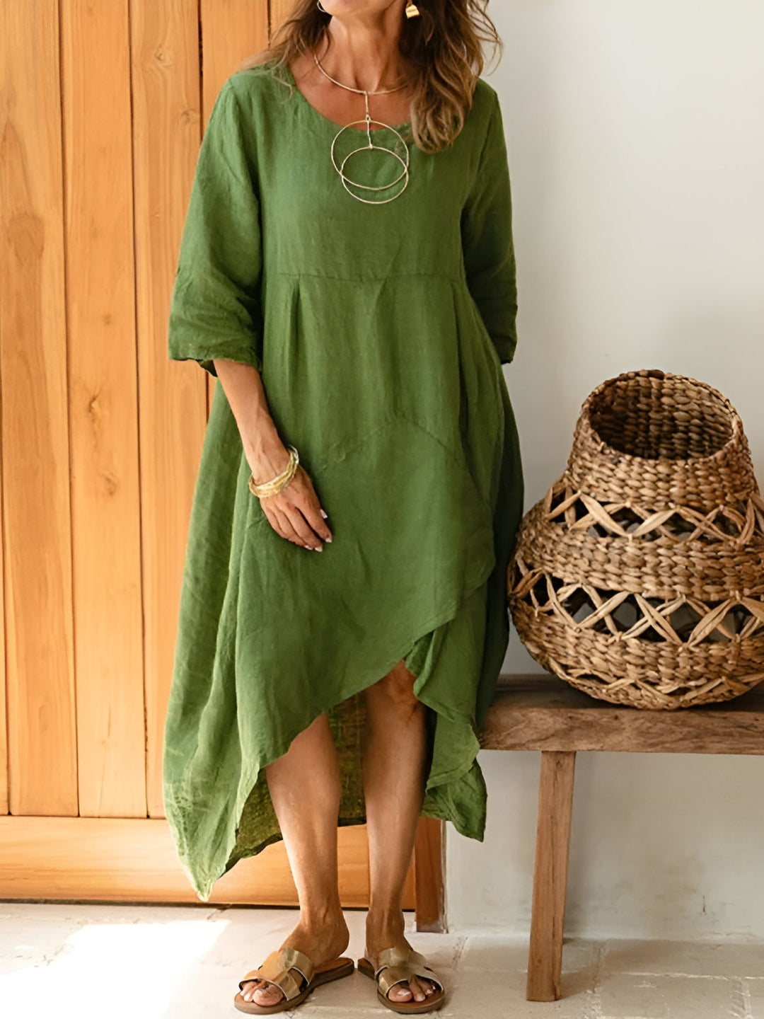 Levoire | Robe D'Automne Rétro Et Confortable Vert armée