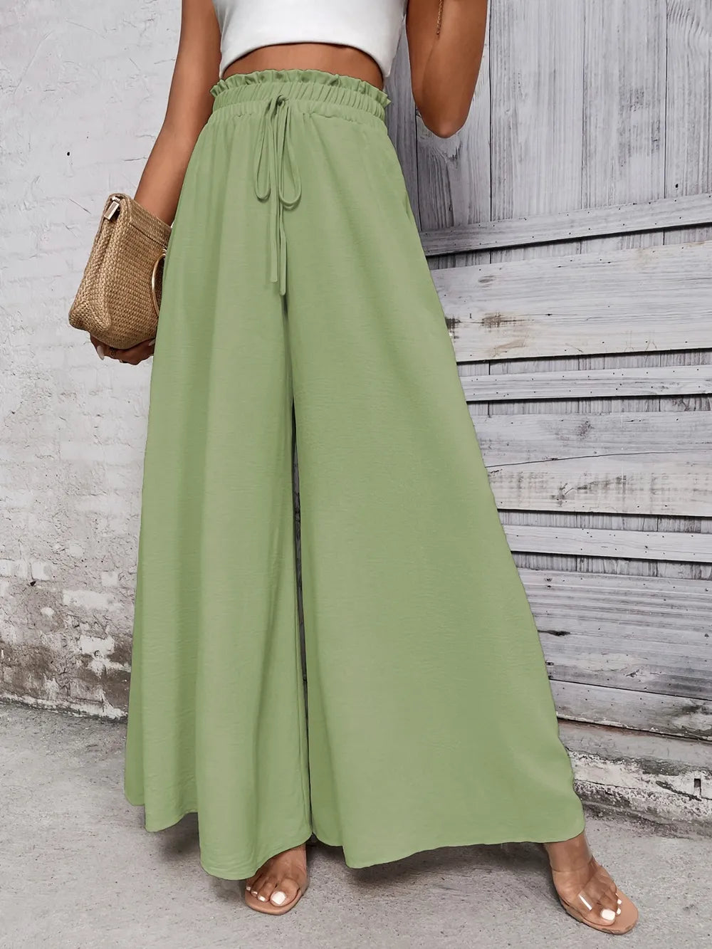 Levoire | Honey Tied Pantalon Large Taille Haute Vert clair