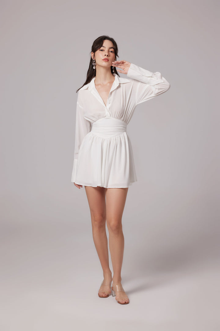 Levoire | Robe Chemise Mini Blanche À Volants