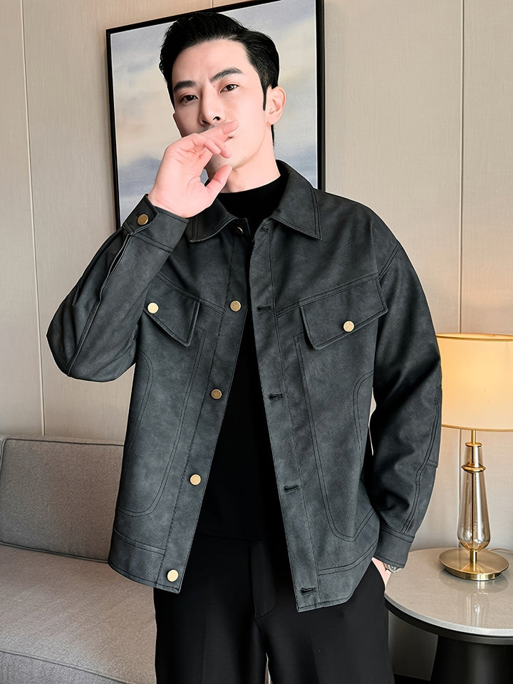 Levoire | Veste En Similicuir Tendance Pour Hommes Avec Fermeture Éclair Et Col Noir