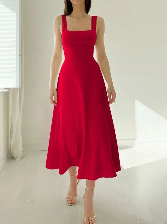 Levoire | Robe midi réversible Audrey en bambou biologique avec poches Rouge