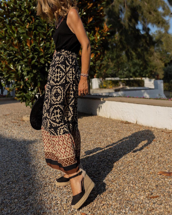 Levoire | Jupe Longue Boho Imprimée Noir