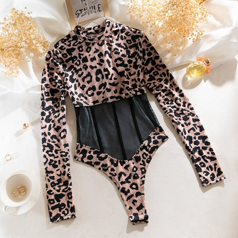 Levoire | Imprimé léopard tissu en filet combinaison sexy
