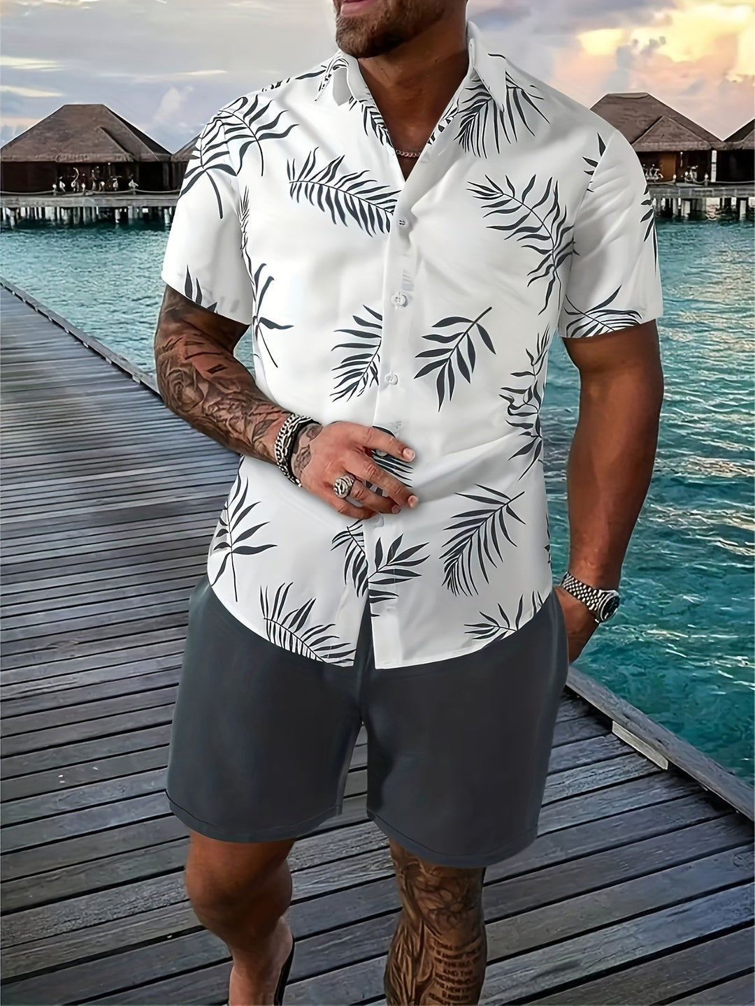 Levoire | Motifs Tropicaux Hommes Ensemble Blei Couleur