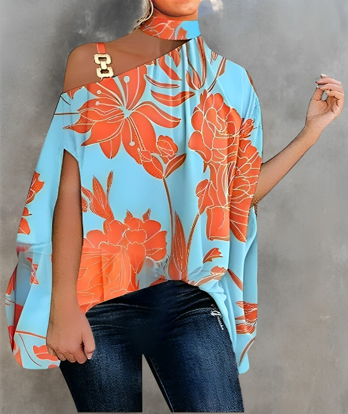 Levoire | Blouse À Manches Courtes Sans Épaules Colorée Bleu-orange