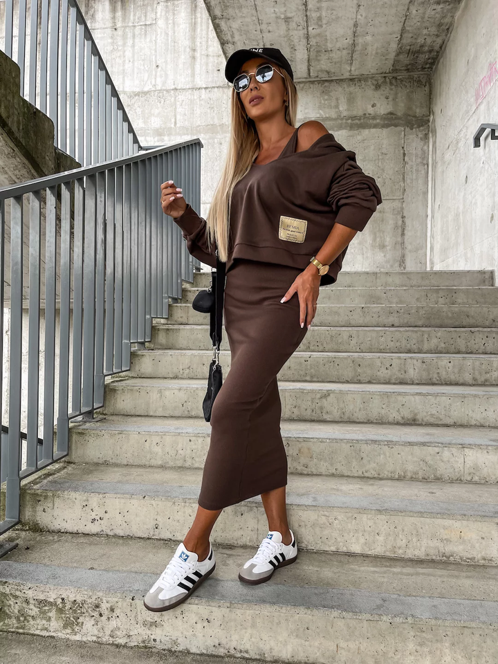 Levoire | Robe En Tricot Élégante Et Pull En Tricot Se Braun