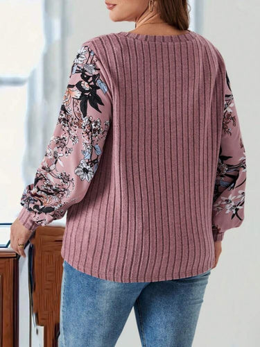 Levoire | Taille plus T-shirt à manches longues imprimé col en V