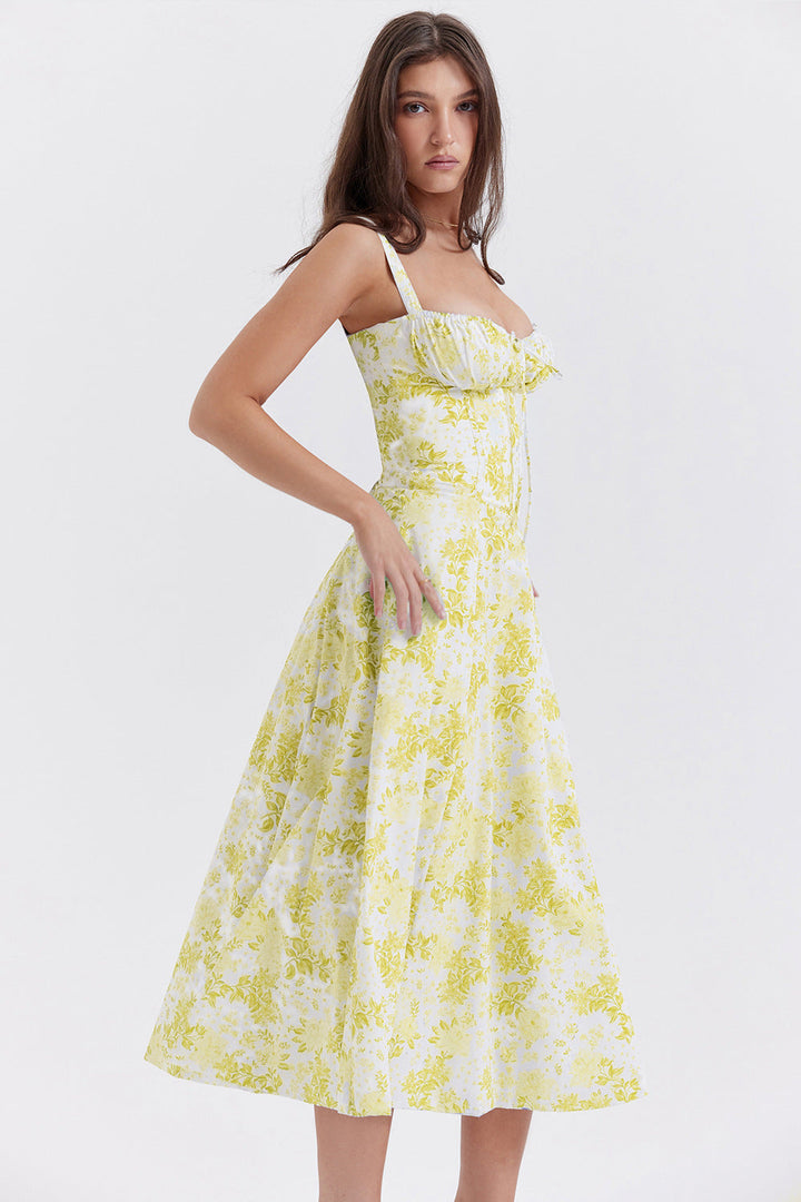 Levoire | Robe Vintage Florale Cintrée Jaune