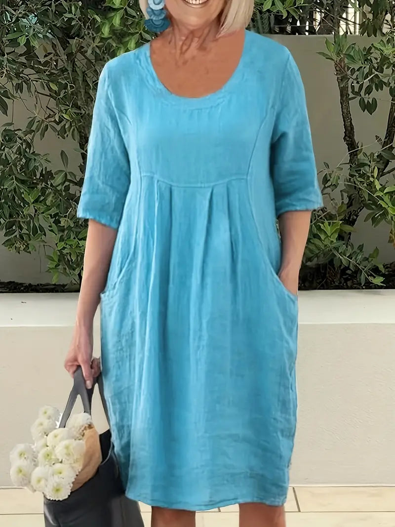 Levoire | Robe De Loisirs Unie Avec Poches Et Manches Mi-Longues Bleu ciel