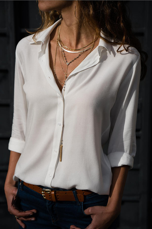 Levoire | Blouse Chic Avec Patte De Boutonnage Et Manches Retroussées Pour Femmes Blanc