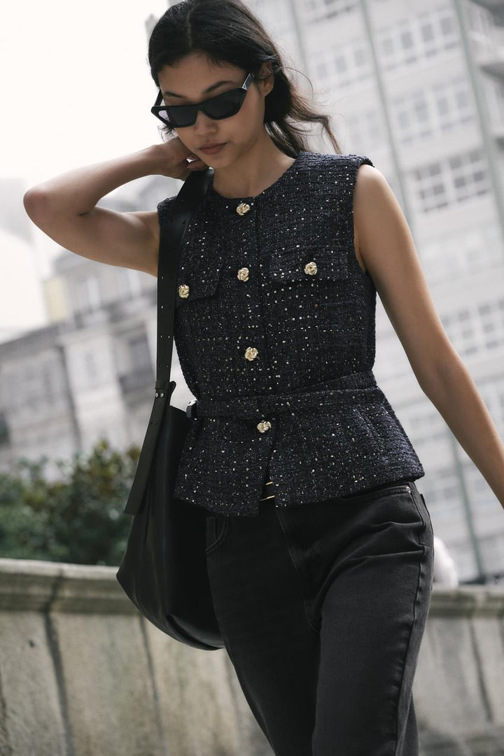 Levoire | Gilet Structuré Avec Ceinture Et Paillettes