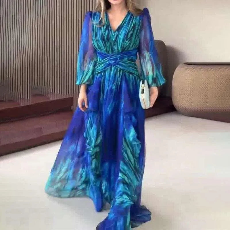 Levoire | Robe t-shirt V avec manches bouffantes Bleu