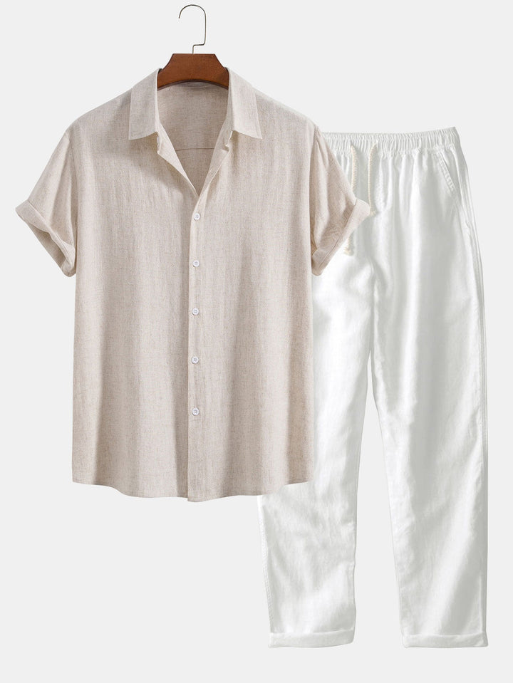 Levoire | T-Shirt En Mélange De Viscose À Boutons & Pantalons À Coupe Droite beige - Épuisé