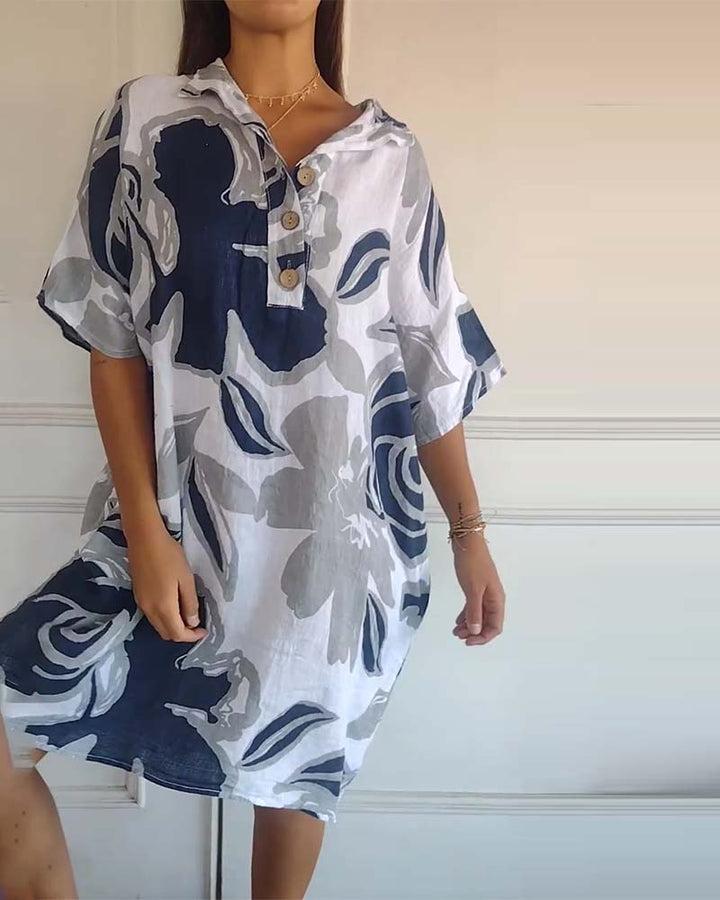 Levoire | Robe À Imprimé De Pot De Fleurs Avec Poches Revers Bleu