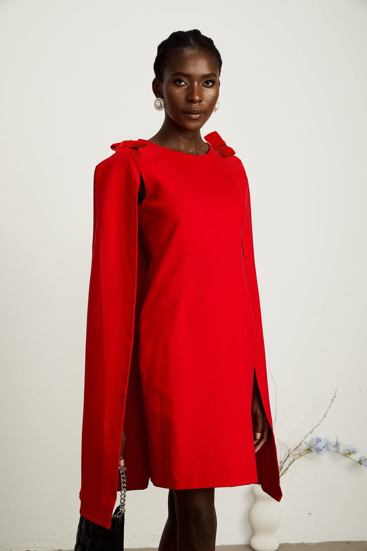 Levoire | Détail De Nœuds Rouges Cape Mini Robe