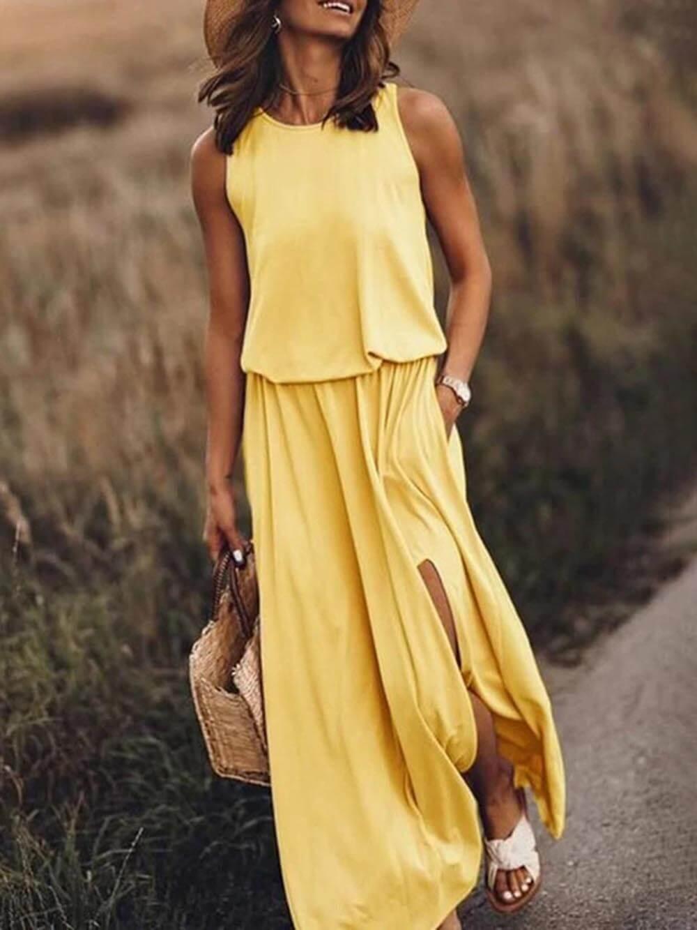 Levoire | Robe Maxi Pour Femmes Tenue D'Été Élégante Jaune