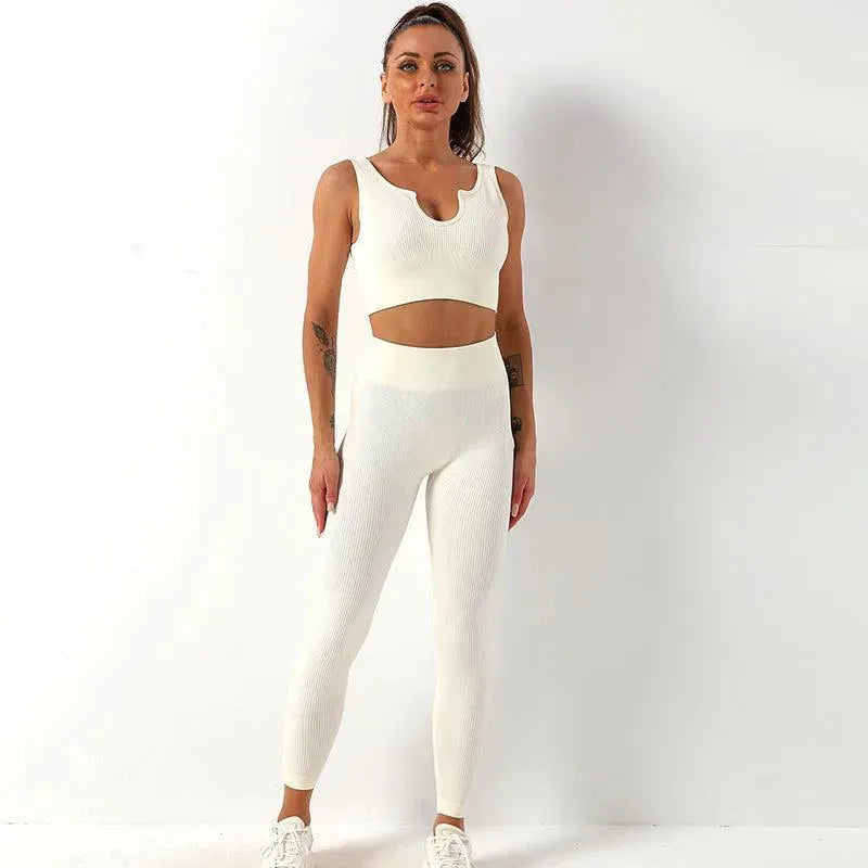 Levoire | Pantalons de yoga associés à un débardeur de yoga Beige U-formationnel
