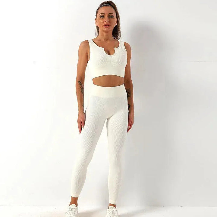 Levoire | Pantalons de yoga associés à un débardeur de yoga Beige U-formationnel