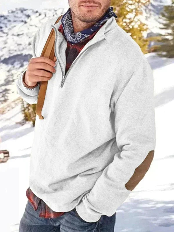 Levoire | Pull Pullover Chaud Pull Avec Patches Et Col En V Fermeture Éclair Blanc