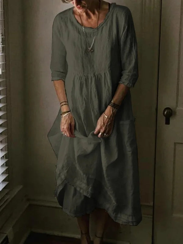 Levoire | Avec Col Rond Et Manches 3/4 En Mélange De Lin Gris foncé