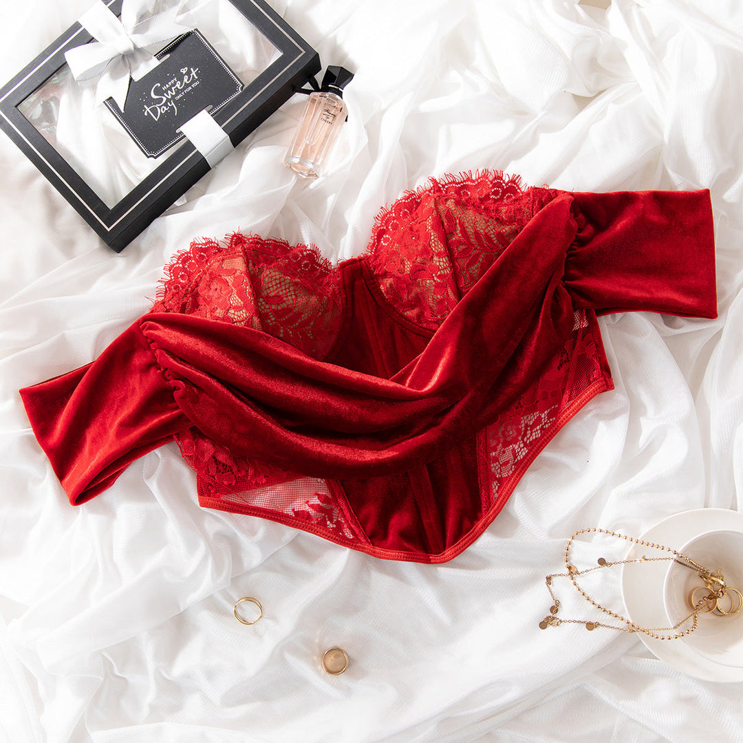 Levoire | Top Sexy en velours et en dentelle à motifs floraux