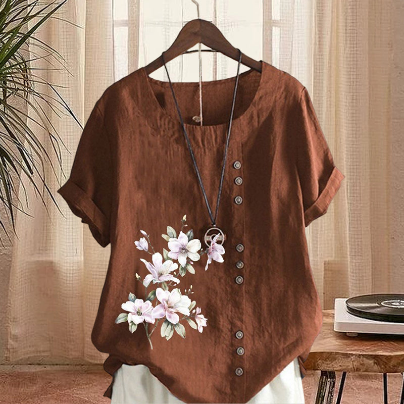 Levoire | Chemise en coton-lin à fleurs Café