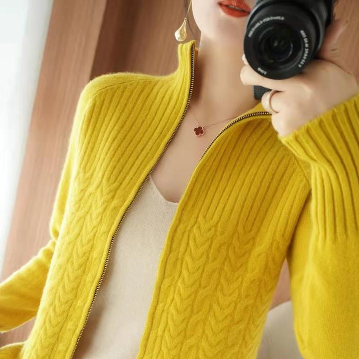 Levoire | Pull Tricoté Pour Femmes - Fermeture à glissière Jaune