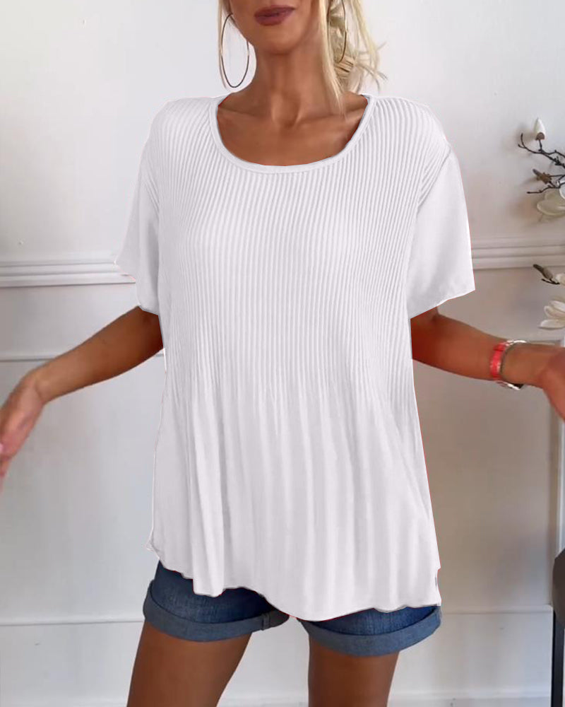 Levoire | Blouse Plissée Unicolore Avec Col Rond