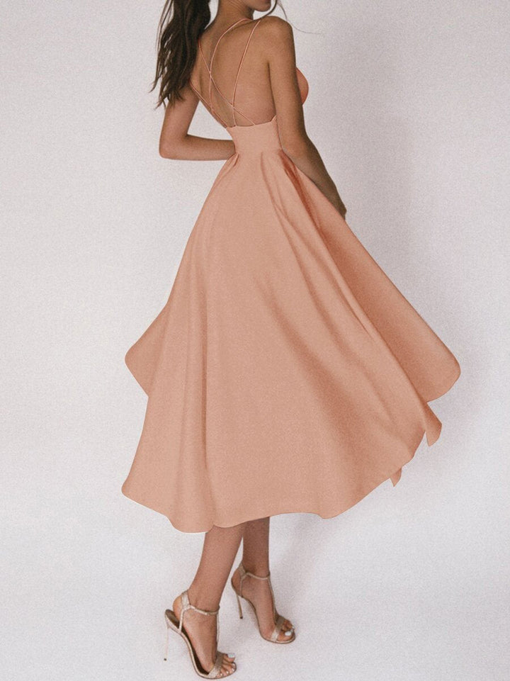 Levoire | Robe Midi Élégante Avec Bretelles Pour Femmes Abricot