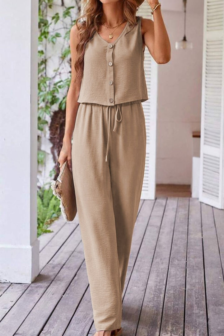 Levoire | Chemise Boutonnée Gilet & Pantalons Amples À Cordon Chic & Sans Effort Style