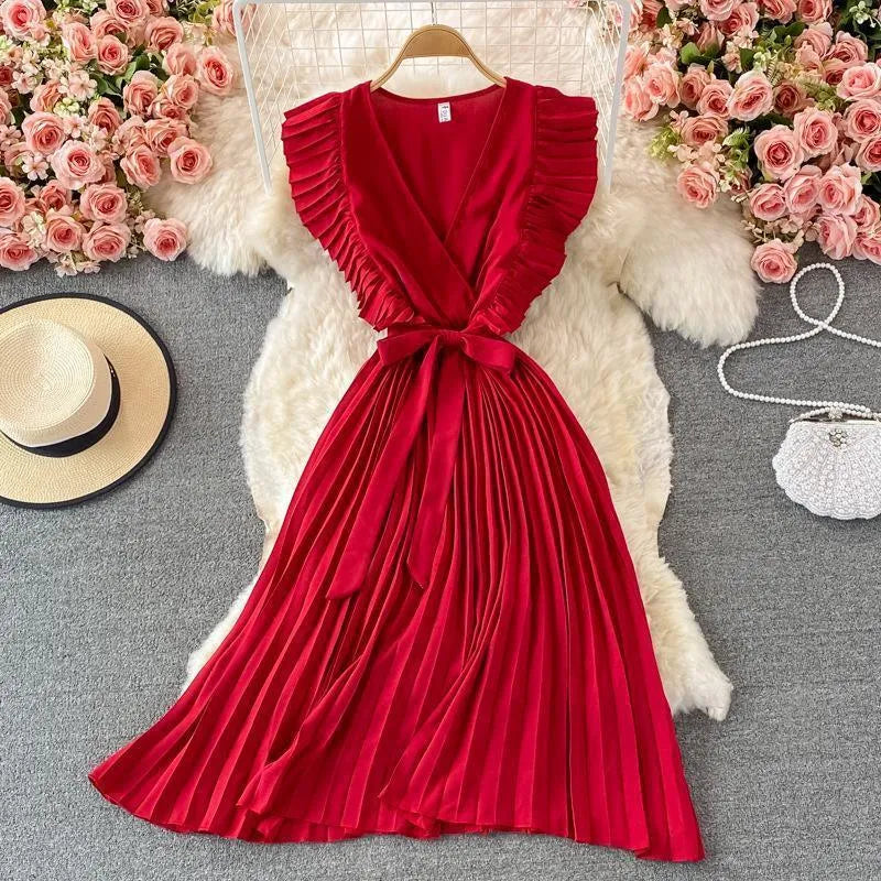 Levoire | Robe plissée à décolleté en V Rouge vin Une taille