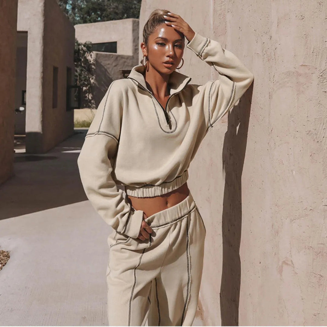 Levoire | Crop Top et pantalons droits larges Abricot