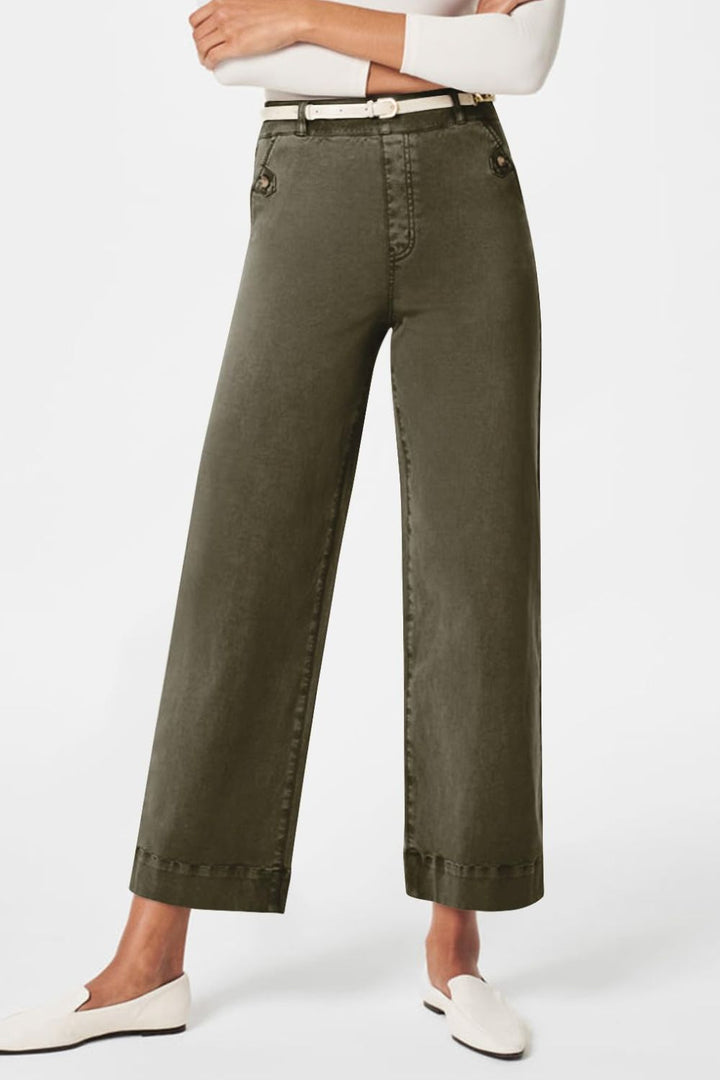Levoire | Jean Taille Haute Avec Poches Classiques, Élégant Et Polyvalent Olive Brun