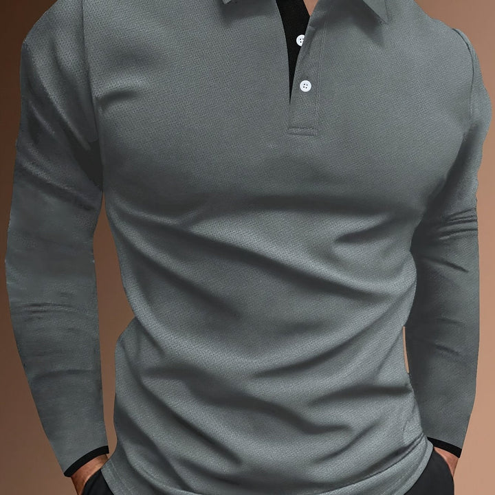 Levoire | T-Shirt À Motif Ondulé À Col Revers Et À Manches Longues Gris foncé