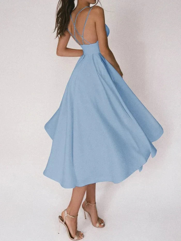 Levoire | Robe Élégante Avec Décolleté En V Et Bretelles Bleu