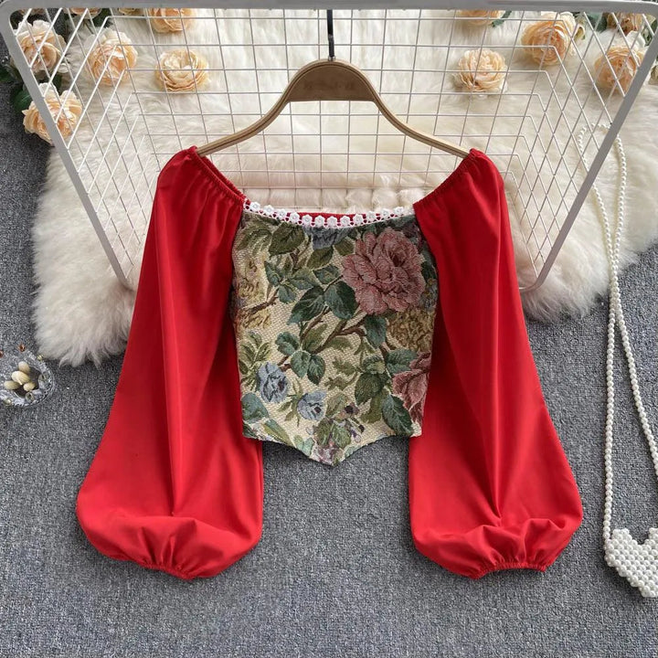 Levoire | Top coupe-palloklippa avec dentelle dans le style rétro Rot Une taille
