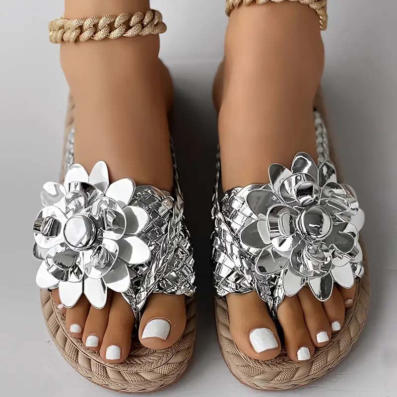 Levoire | Chaussures Plates Avec Fleurs 3D Argent