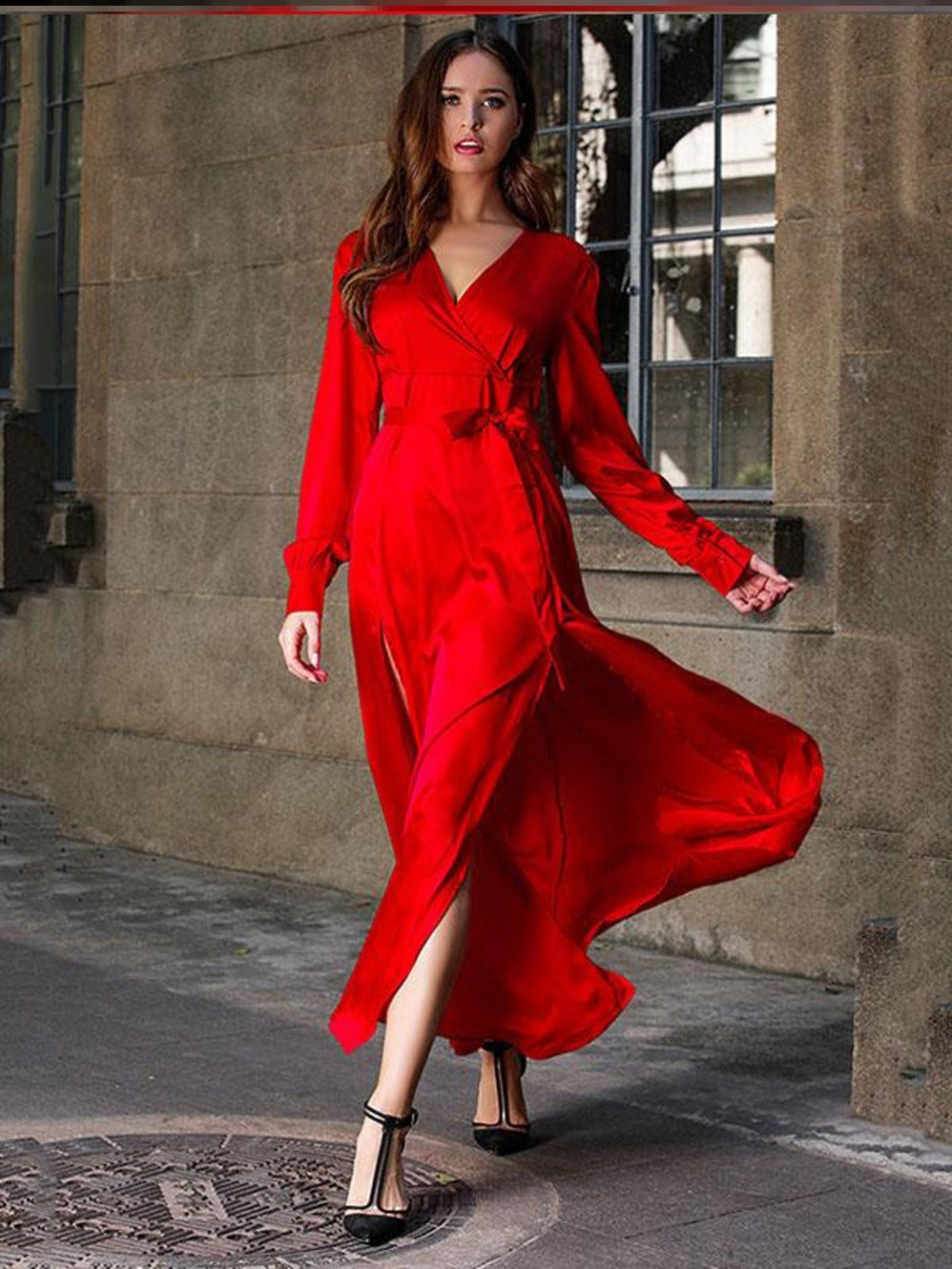 Levoire | Robe Maxi Portefeuille Fluide Avec Fente Haute Pour Femmes Rot