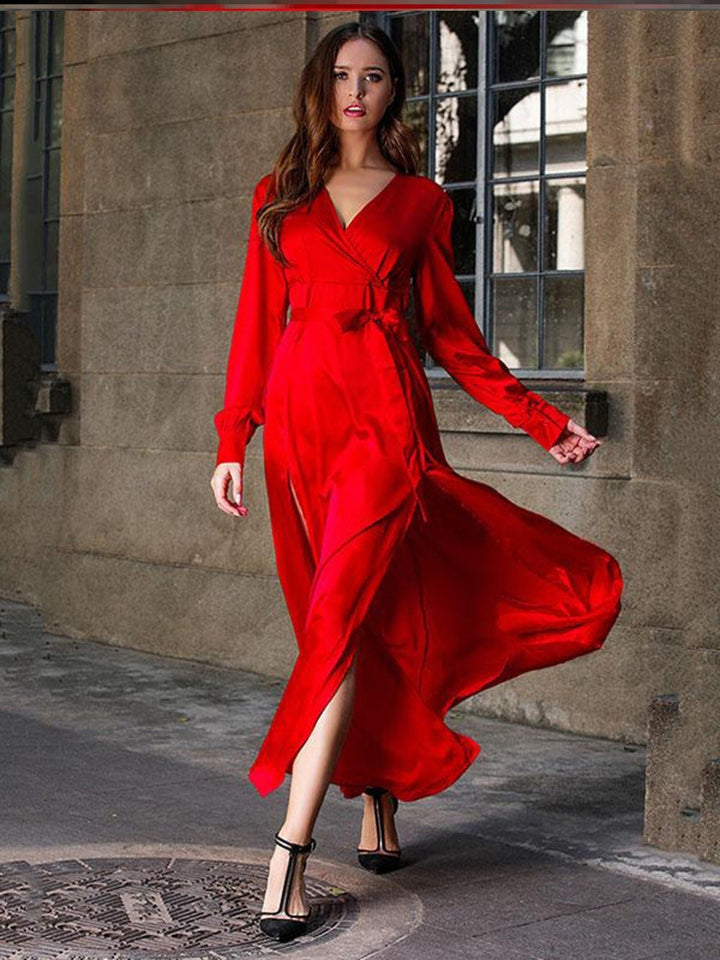 Levoire | Robe Maxi Portefeuille Fluide Avec Fente Haute Pour Femmes Rot