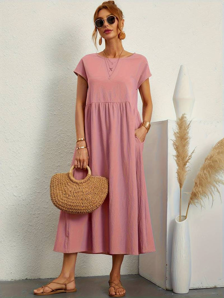 Levoire | Robe Vintage Manches Courtes Été Couleur rose