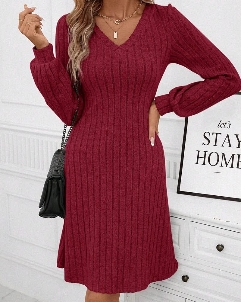 Levoire | Robe Élégante À Rayures Côtelées Avec Décolleté En V