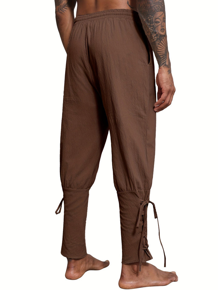 Levoire | Homme Coton Lin Mélange Bande De Publication Et Pantalon Harem