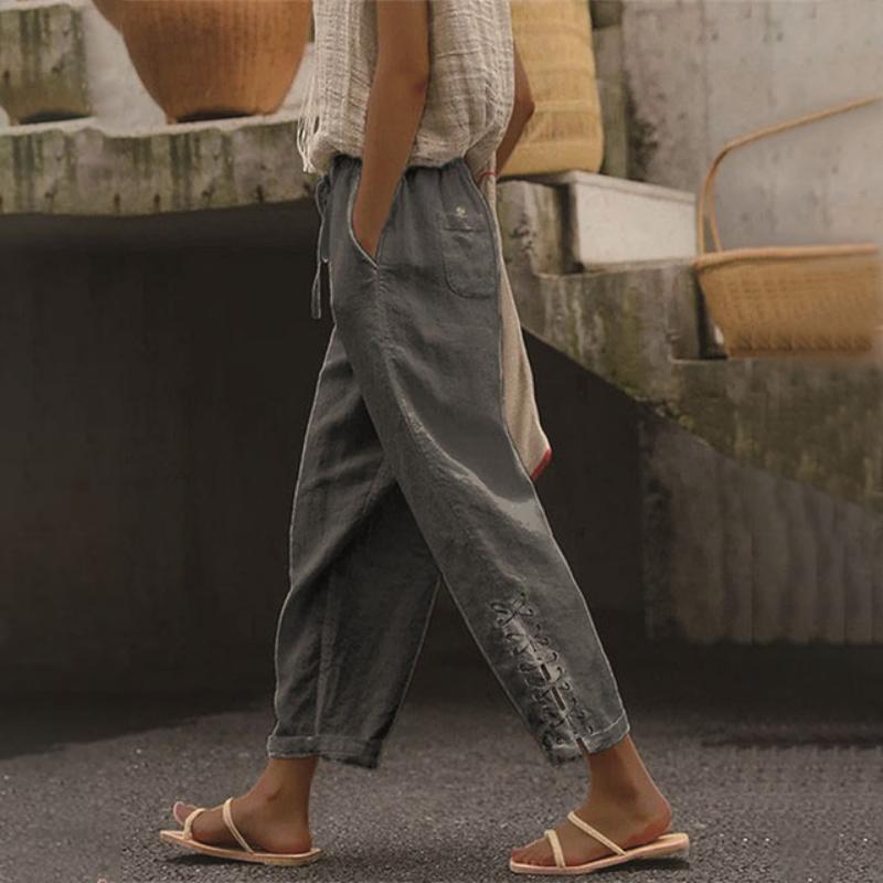 Levoire | Pantalon Droit Décontracté Ample En Coton Et En Lin Pour Femmes Gris foncé