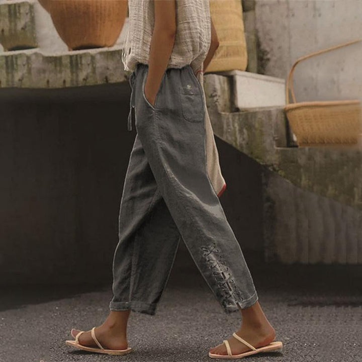 Levoire | Pantalon Droit Décontracté Ample En Coton Et En Lin Pour Femmes Gris foncé