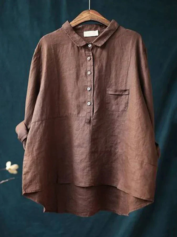Levoire | Chemise décontractée pour femme à manches longues avec bouton à revers Café