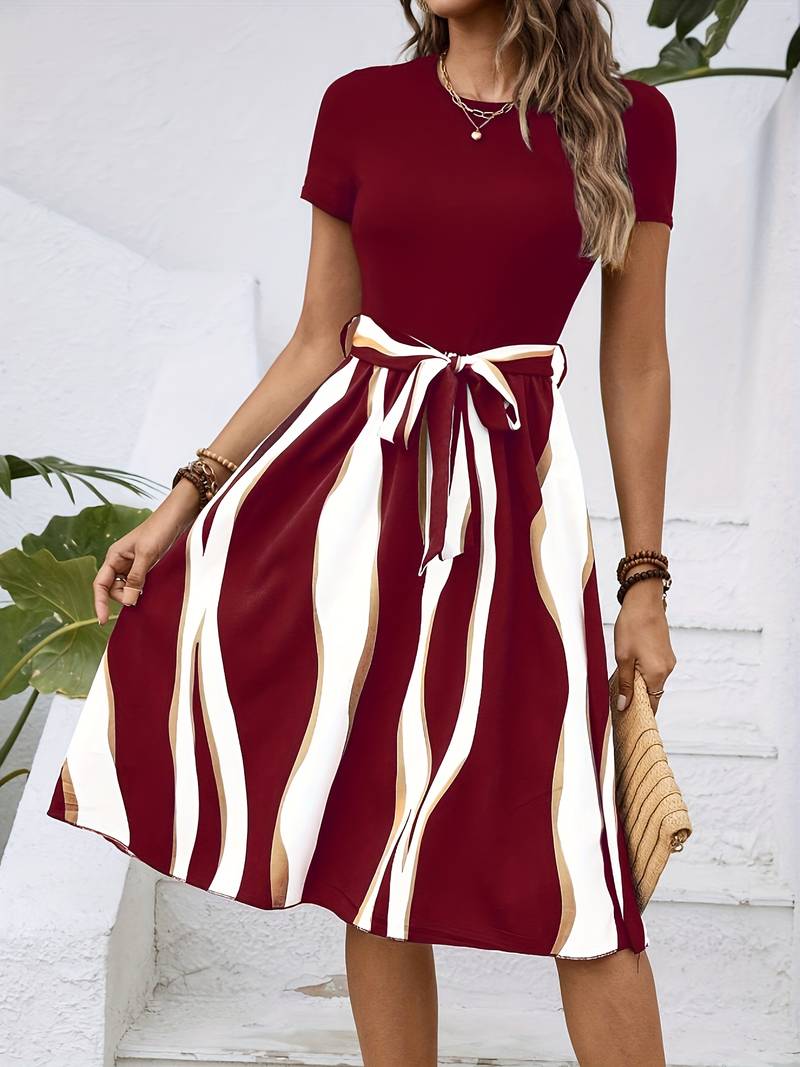 Levoire | Robe Manches Courtes Imprimé Rayé Été