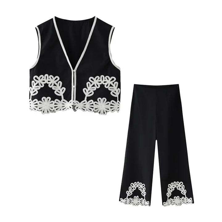 Levoire | Ensemble Élégant De Gilet Brodé Et Pantalon Ample
