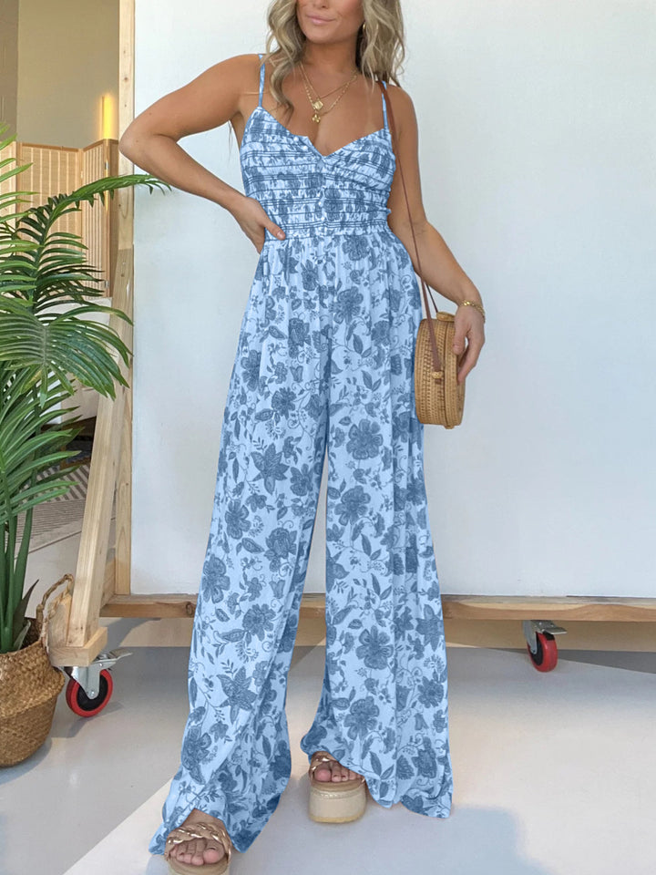 Levoire | Nouvelle Combinaison Fleurie Avec Pantalons Amples Bleu