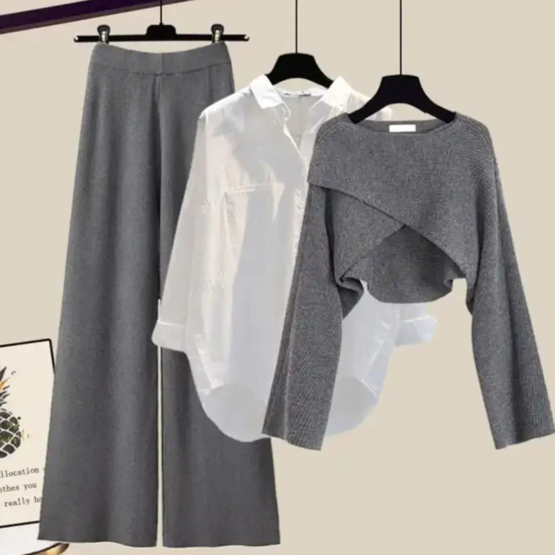Levoire | Ensemble long à manches longues en trois parties confortable Gris